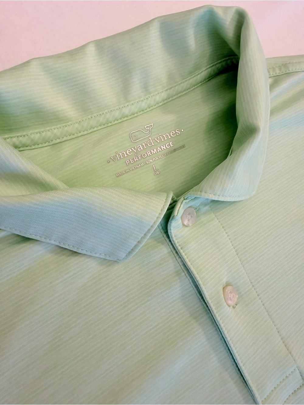 Vineyard Vines Boys’ Performance Sankaty Stripe Polo Mint Green & White Size L - Picture 6 of 7